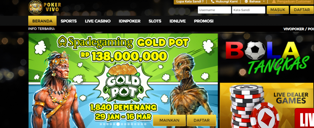 Tampilan utama Vivo Poker